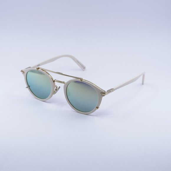 Dior DIORBLACKSUIT R7U 95H6 Sunglasses Ivory Round Frame, Green Mirror Lenses - Picture 1 of 11